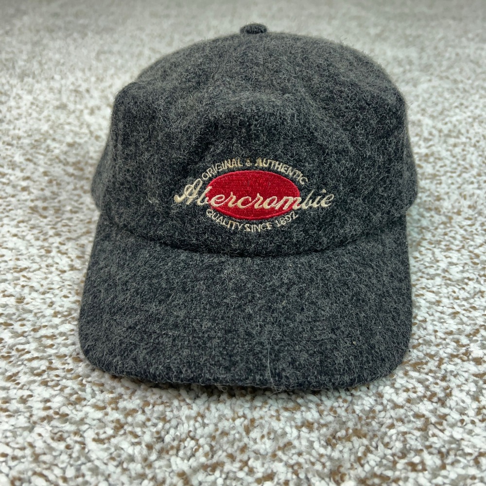 Vintage Abercrombie Fitch Hat Mens One Size Gray Wool Blend Leather Strap USA
